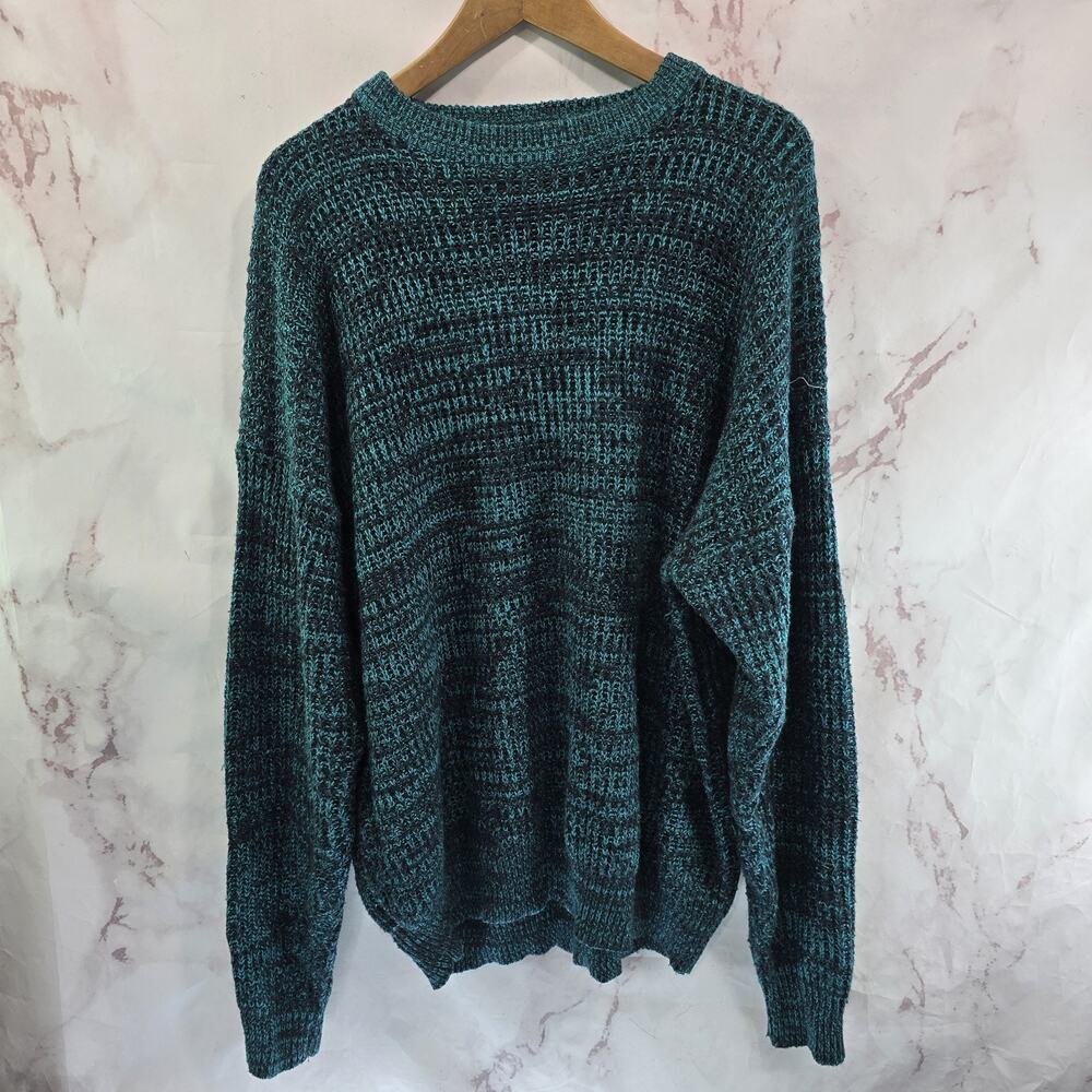 Vintage Sweater Mens 2XL Green Crew Neck 90s 80s Oversized Grandpa Cosby